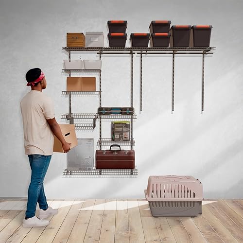 Kit de estante de armario de alambre plateado, estantería para áreas abiertas, riel de estante con estantería expandible y sistema organizador,