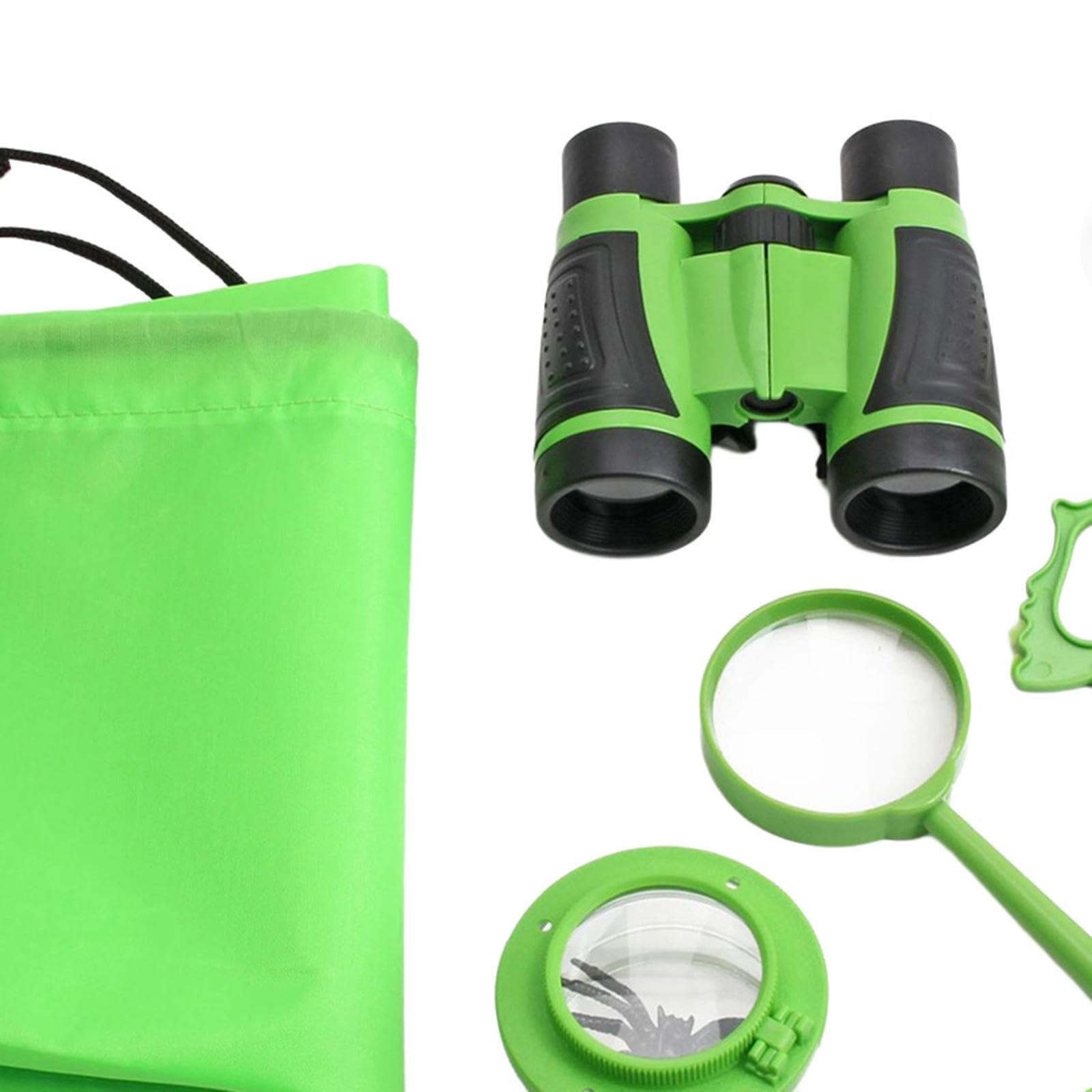 7 Pezzi Kit Avventura Binocolo Giocattolo Lente Ingrandimento Esplorazione Natura Bambini Resistente Adatto per Esplorazione Esterna Sviluppo Creativi, Verde