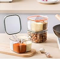 Vista 2 de Caja transparente de marca, juego de recipientes sellados de 4 compartimentos con tapa, cubierta y cucharas de servir, tarros de plástico