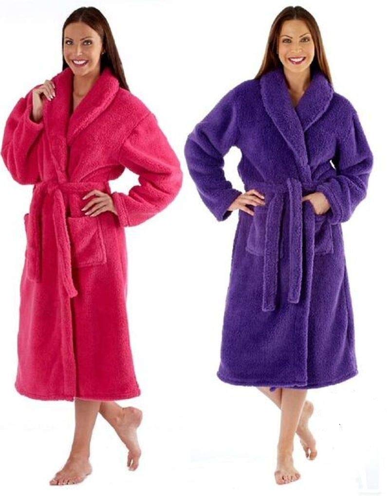 Lady Olga Women's Pink Luxury Soft Fluffy Fleece Dressing Gown Robe Wrap Tie Belt (14/16, )