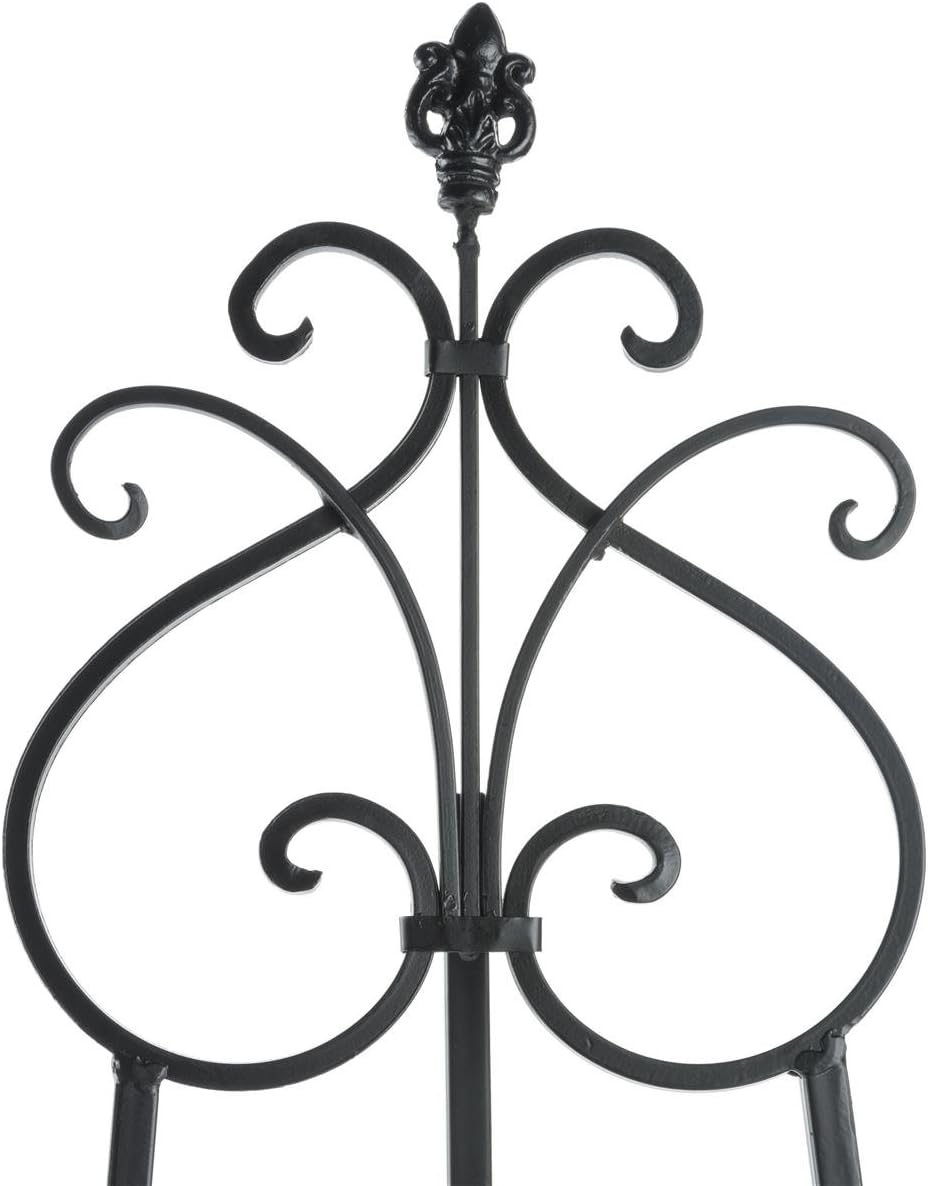 Displays2Go Decorative Double Floor Easel, 65" Tall Metal Stand for Signs, Art & Wedding Displays, Adjustable Hooks, Holds 2 Frames (EASSCRL65B)