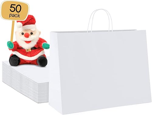 Miniatura 20 de Bolsas de regalo METRONIC con asas, 16x6x12 pulgadas, bolsas de papel marrón reciclables, 50 unidades, kraft, para compras de negocios y comestibles