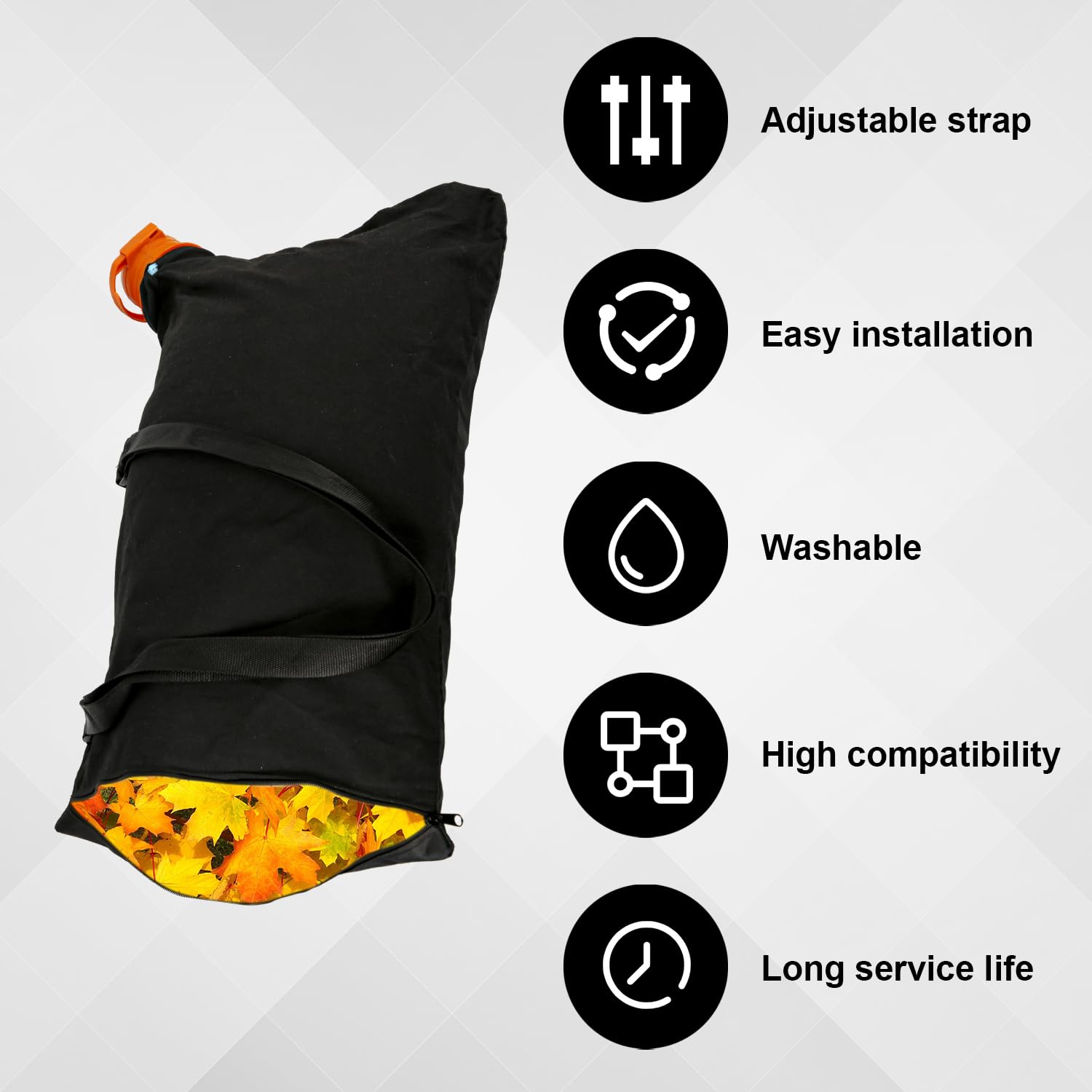 Sacco Raccolta Foglie Per Worx Trivac WG502 WG508 - Sostitutivo Da 10 Galloni, Nylon Durevole E Regolabile - Foto 4