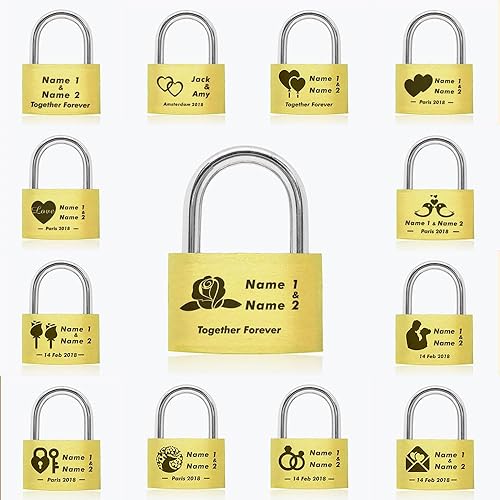 Candado de amor para puente, cerradura grabada personalizada para bodas, aniversarios, San Valentín, viajes, cerraduras de corazón personalizadas