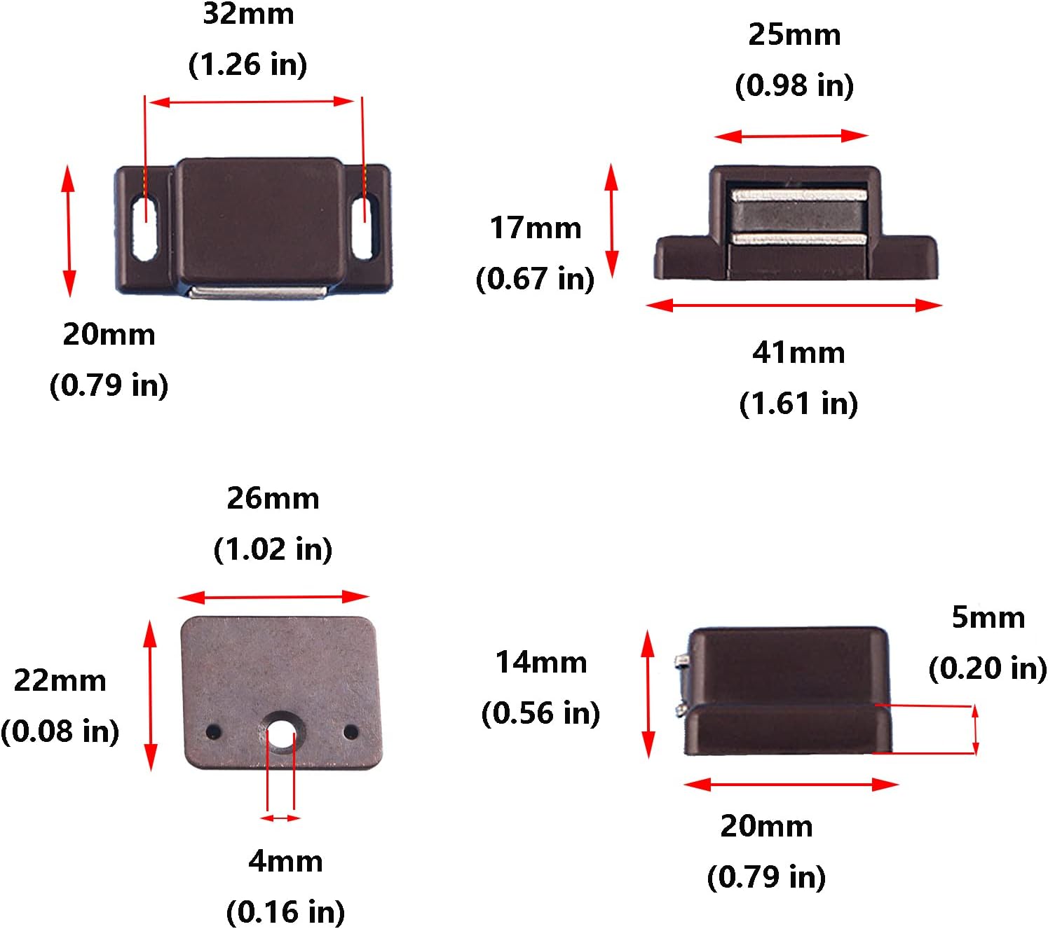 Antrader 12-Pack 10-15lbs Magnetic Cabinet Door Catch Plastic Stop Holder Closet Latch with Screws, 1.6" x 0.8" x 0.5", Brown