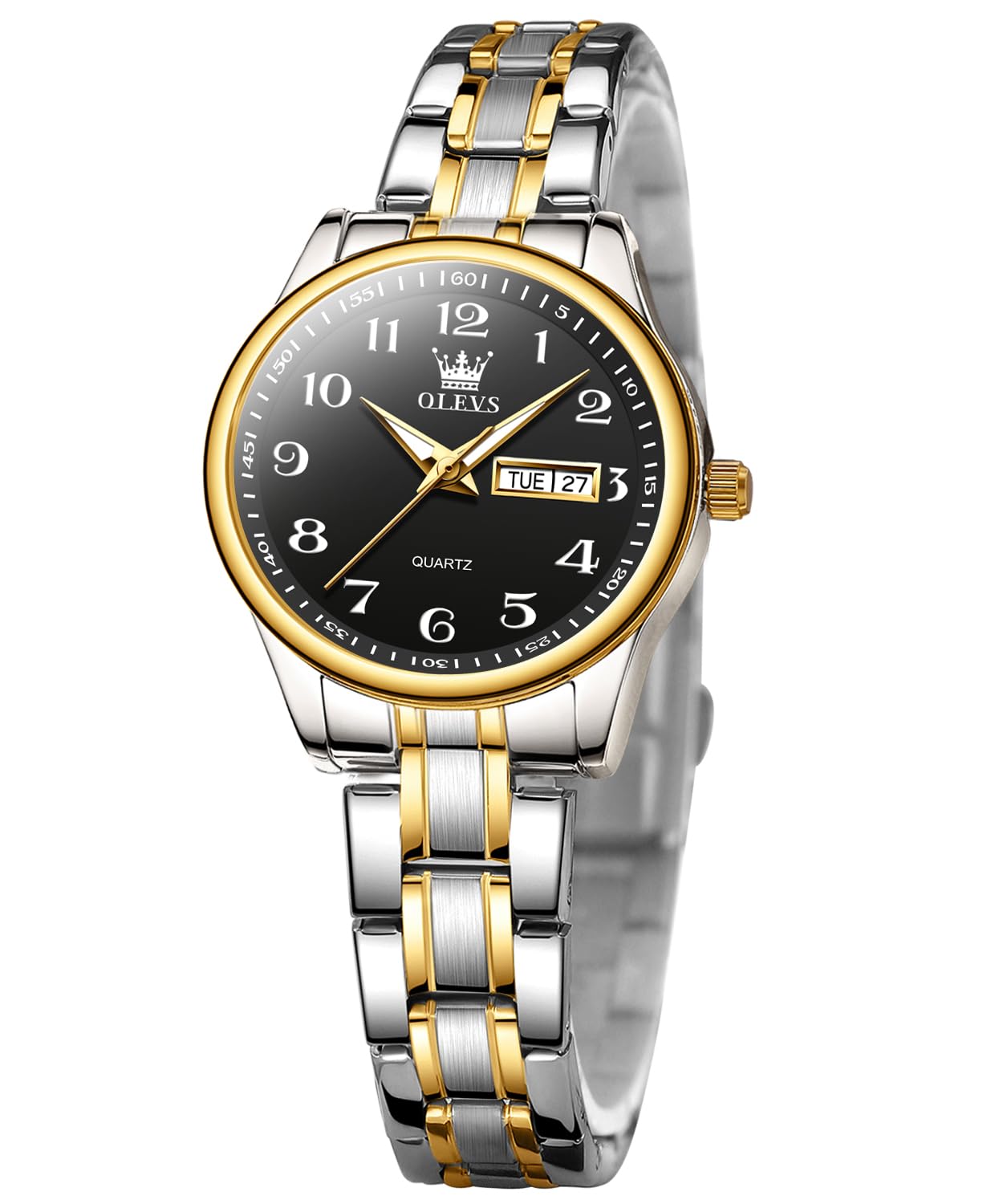 OLEVSWomen Watches Business Dress Female Ladies Small Wrist Watch Gold Silver Tone Stainless Steel Band Analog Quartz Day Date Waterproof Watch