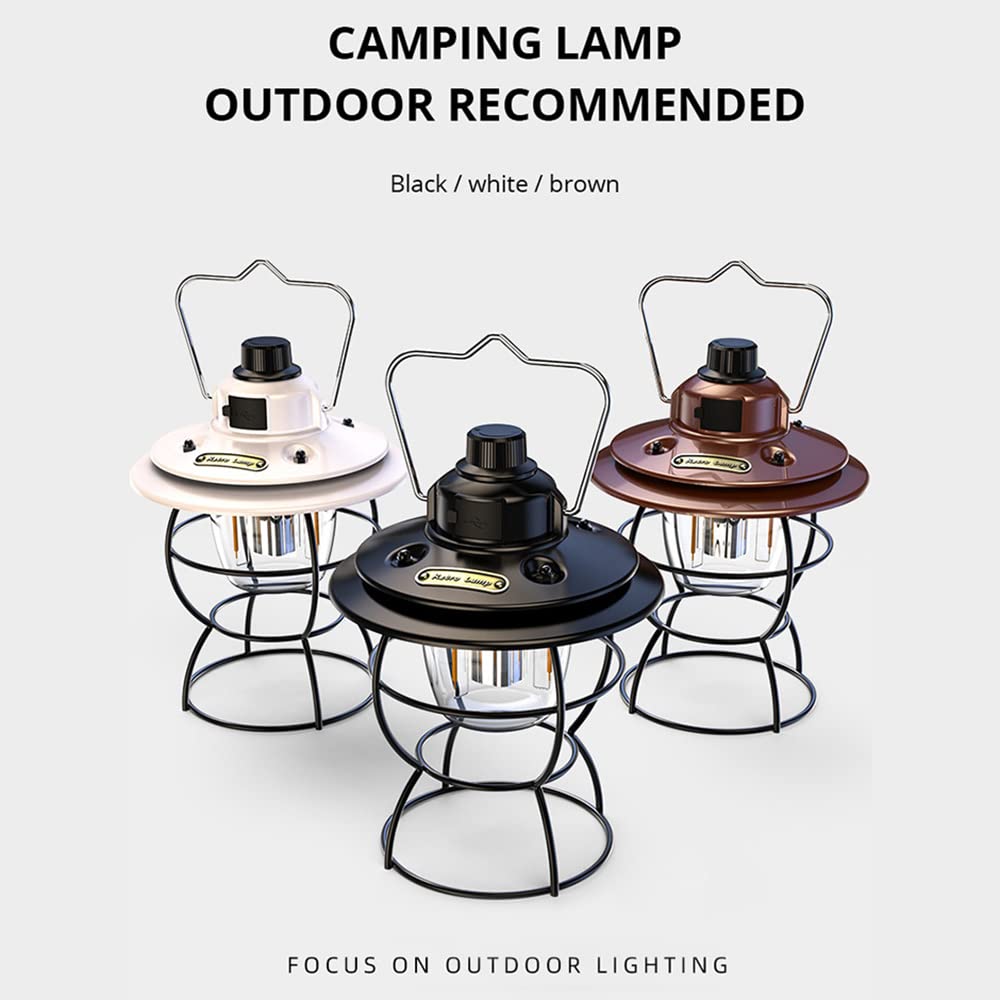 Lampka nocna, lampa kempingowa LED, latarnia kempingowa z ładowaniem USB, latarnia kempingowa retro z hakiem, regulacja trybu światła 3, IPX4 Wodoodporna zewnętrzna lampa kempingowa do namiotu turysty