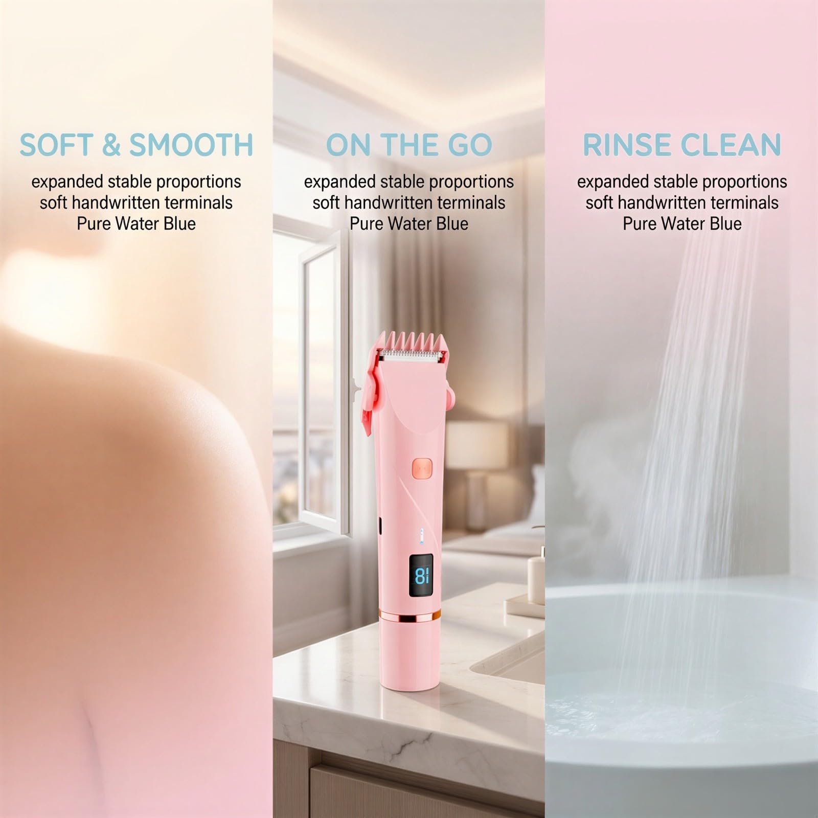 Bikini-Trimmer für Frauen, 2-in-1 elektrischer Bikini-Trimmer und Körperrasierer mit Keramikklinge, wasserfester Damenrasierer mit LED-Leistungsanzeige für sensible Intimbereiche, Achseln und Beine,
