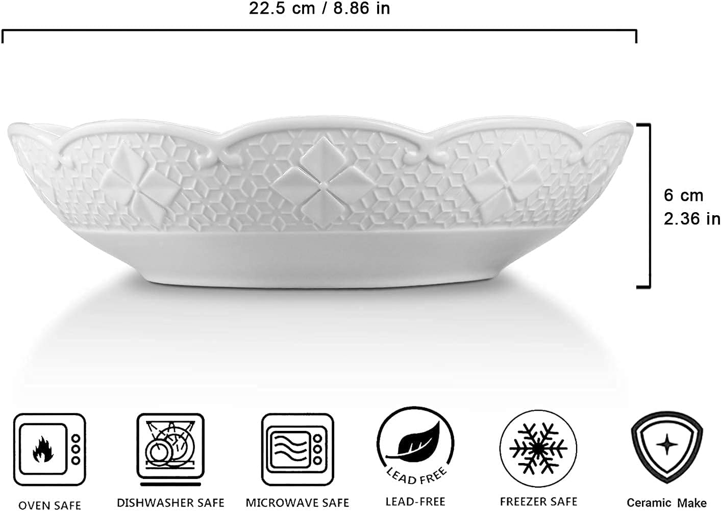 STAR MOON 27 Oz Ceramic Large Pasta Bowls, Elegant Vintage Porcelain Large Serving Bowls for Salad, Microwave & Dishwasher Safe, Lucky 4-Leaf Clover Collcetion, Set of 4 (White)