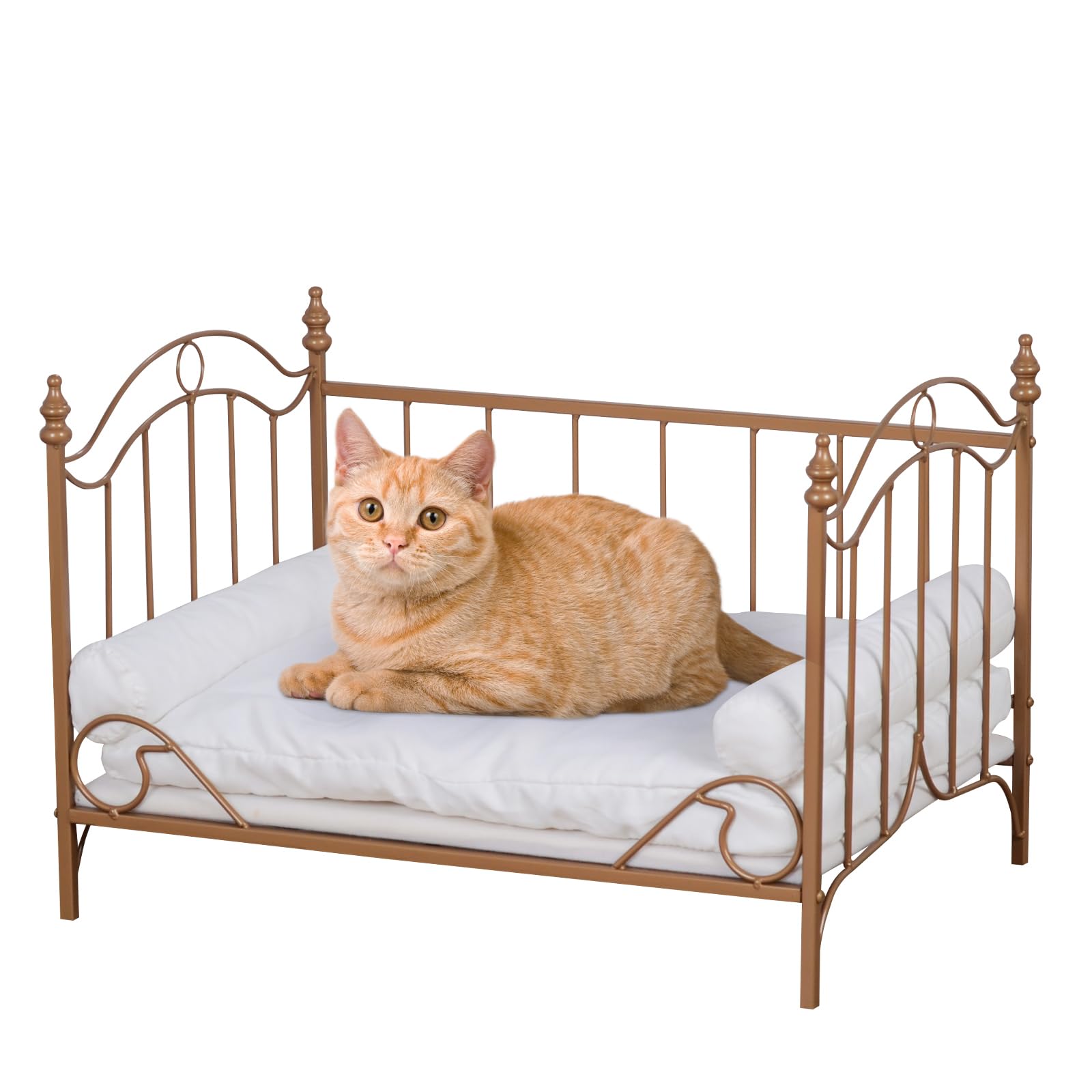 DGBAOBEI Pet Sofa Bed for Dogs and Cats, Mini Dog Couch Bed with Sturdy Metal Frame and Washable Removable Cover, Plush Couch Style Cat Sofa for cats, Comfortable Sleeping Couch for Pets (Gold)