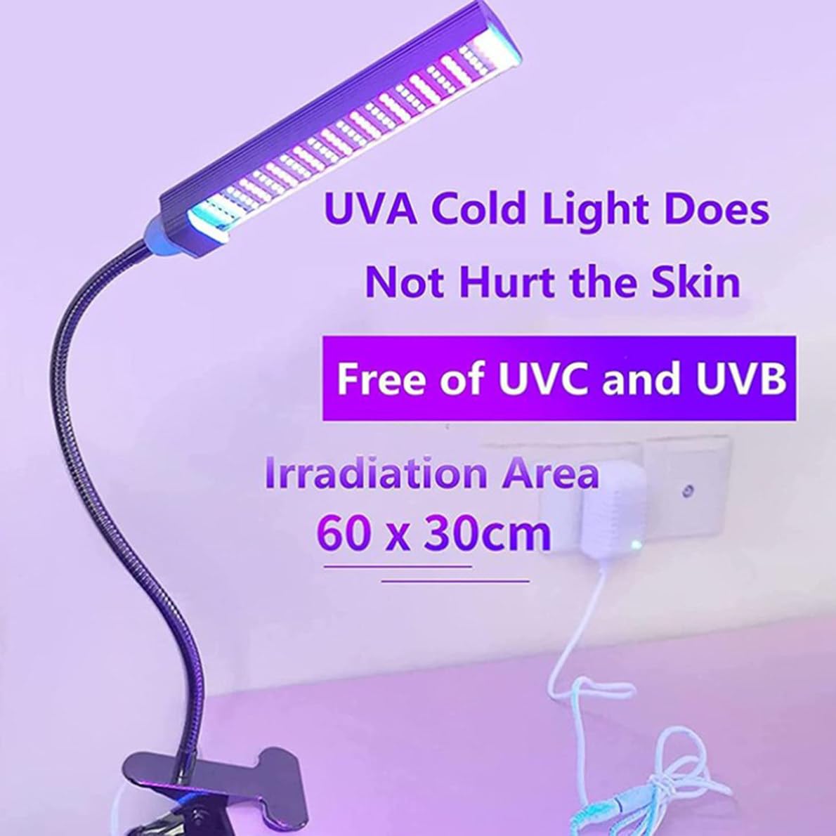 Lampada abbronzante UVA, lampada abbronzante viso regolabile con base a clip e design temporale, area di irradiazione 60 * 30 cm, lampada abbronzante per lettino solare per abbronzante viso e corpo,