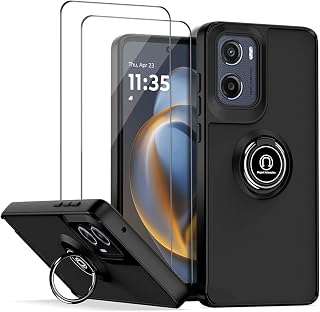 QUIETIP Case Compatible with Motorola Moto G05 & E15 with Screen Protector,TPU + Hard PC Magnetic Ring Car Mount Stand Cover,Black
