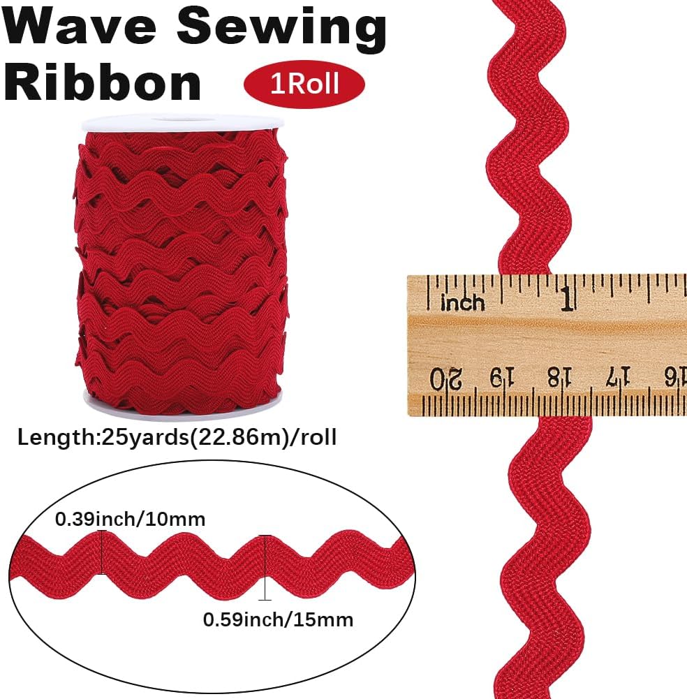 GORGECRAFT 25 Yards x 10mm Rick Rack Trim Wavy Bending Ribbon Dark Red RIC Rac Fringe Trim Zig Zag Lace Edging Braid Trimming Wave Polyester Webbing Ribbons for Sewing DIY Crafts Gift Wrapping Decor