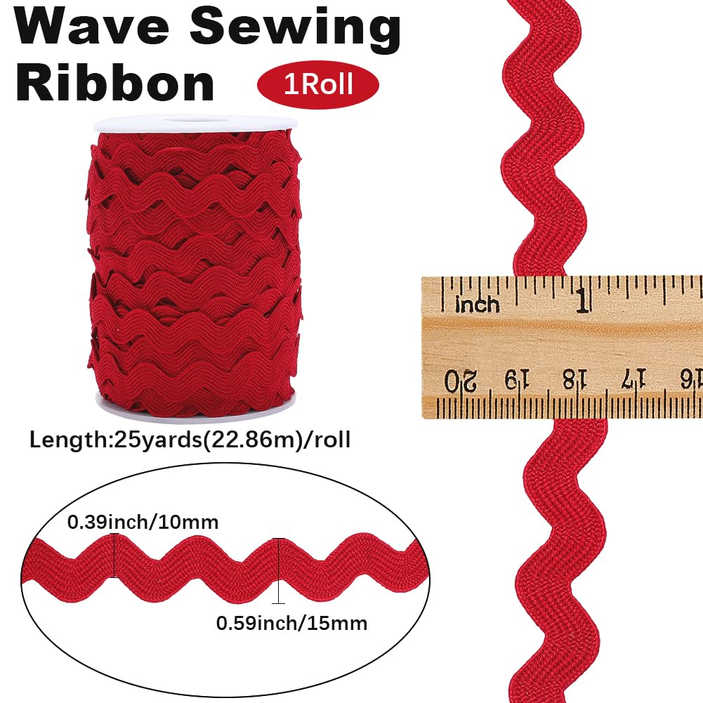 GORGECRAFT 25 Yards x 10mm Rick Rack Trim Wavy Bending Ribbon Dark Red RIC Rac Fringe Trim Zig Zag Lace Edging Braid Trimming Wave Polyester Webbing Ribbons for Sewing DIY Crafts Gift Wrapping Decor - Image 2