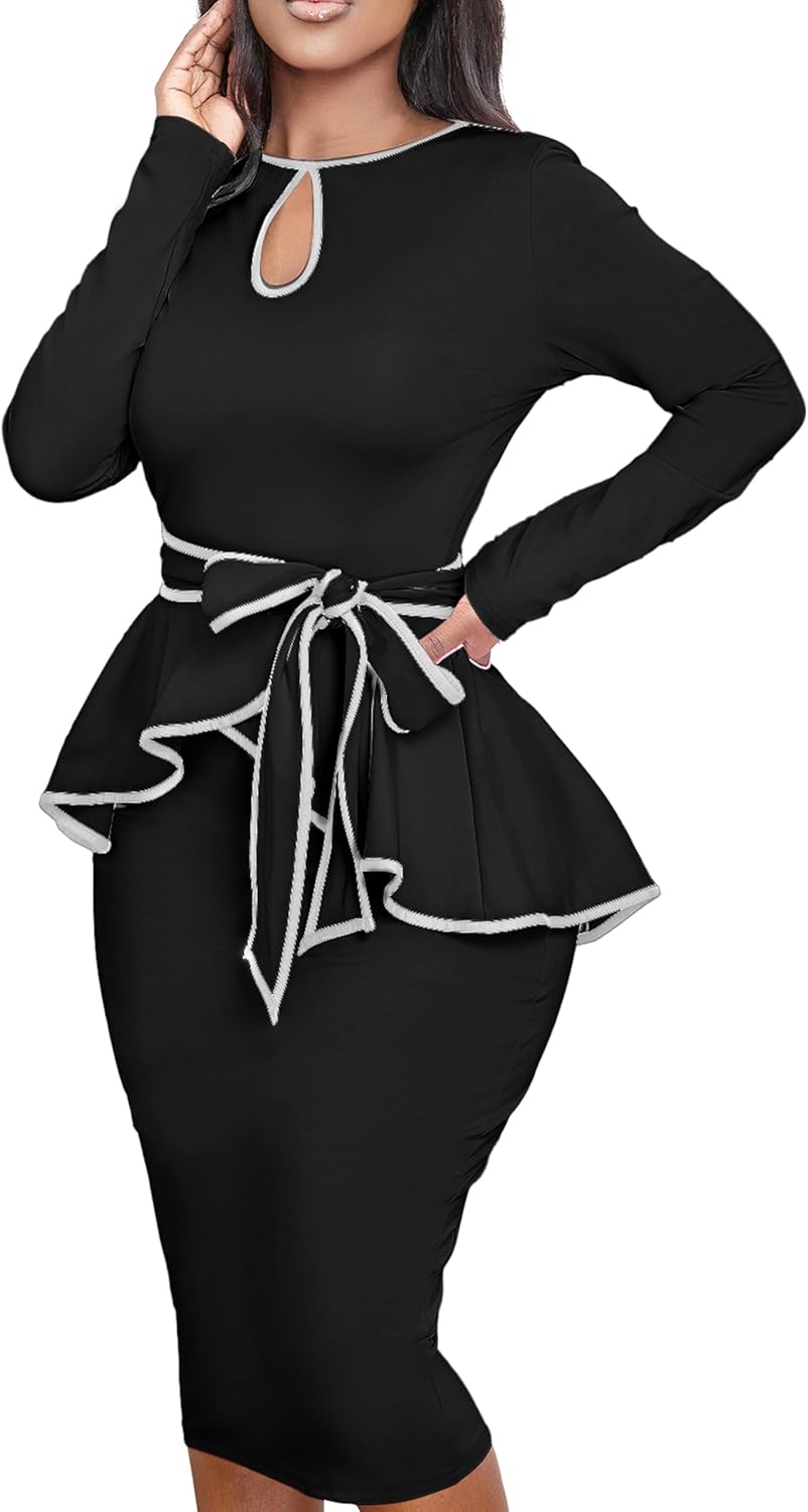 Women's Bodycon Vintage Dresses Elegant Peplum Dresses for Women Business Work Office - Image 4