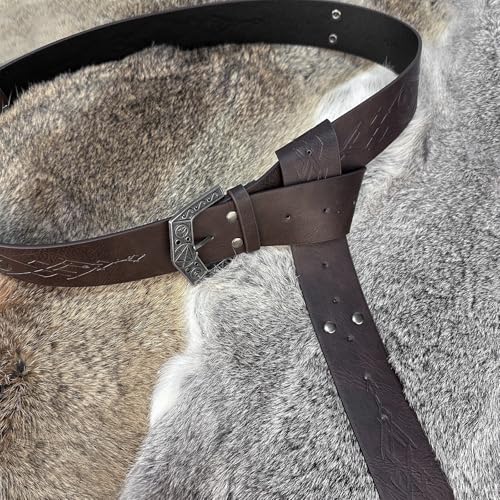 HiiFeuer Medieval Alchemy Faux Leather Buckle Belt, Fantasy Embossed Wizard Knight Belt for LARP Cosplay 5