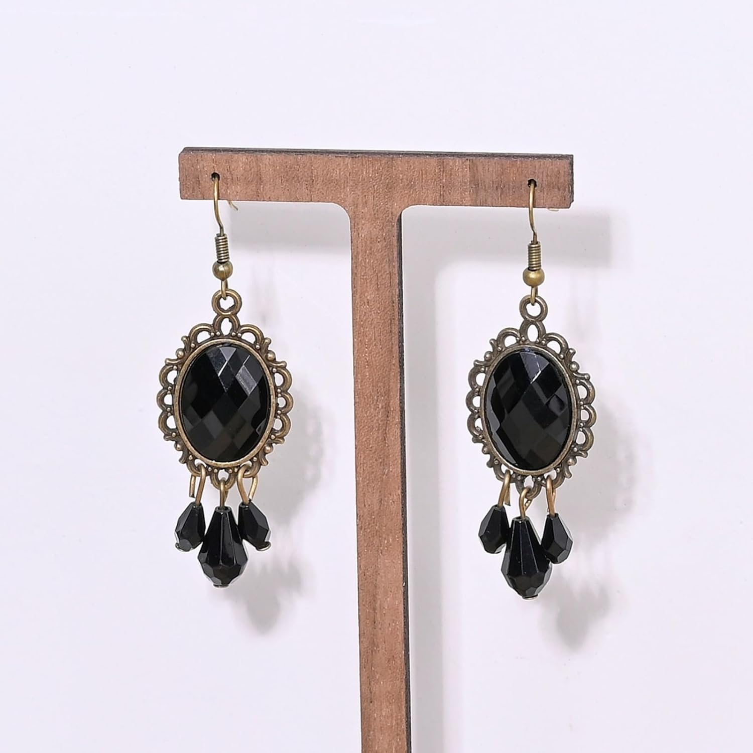 Gothic Crystal Cameo Earrings Vintage Hollow Out Tassel Earrings Colourful Crystal Dangle Earrings Punk Vampire Dark Halloween Fashion Jewelry for Women - Image 3