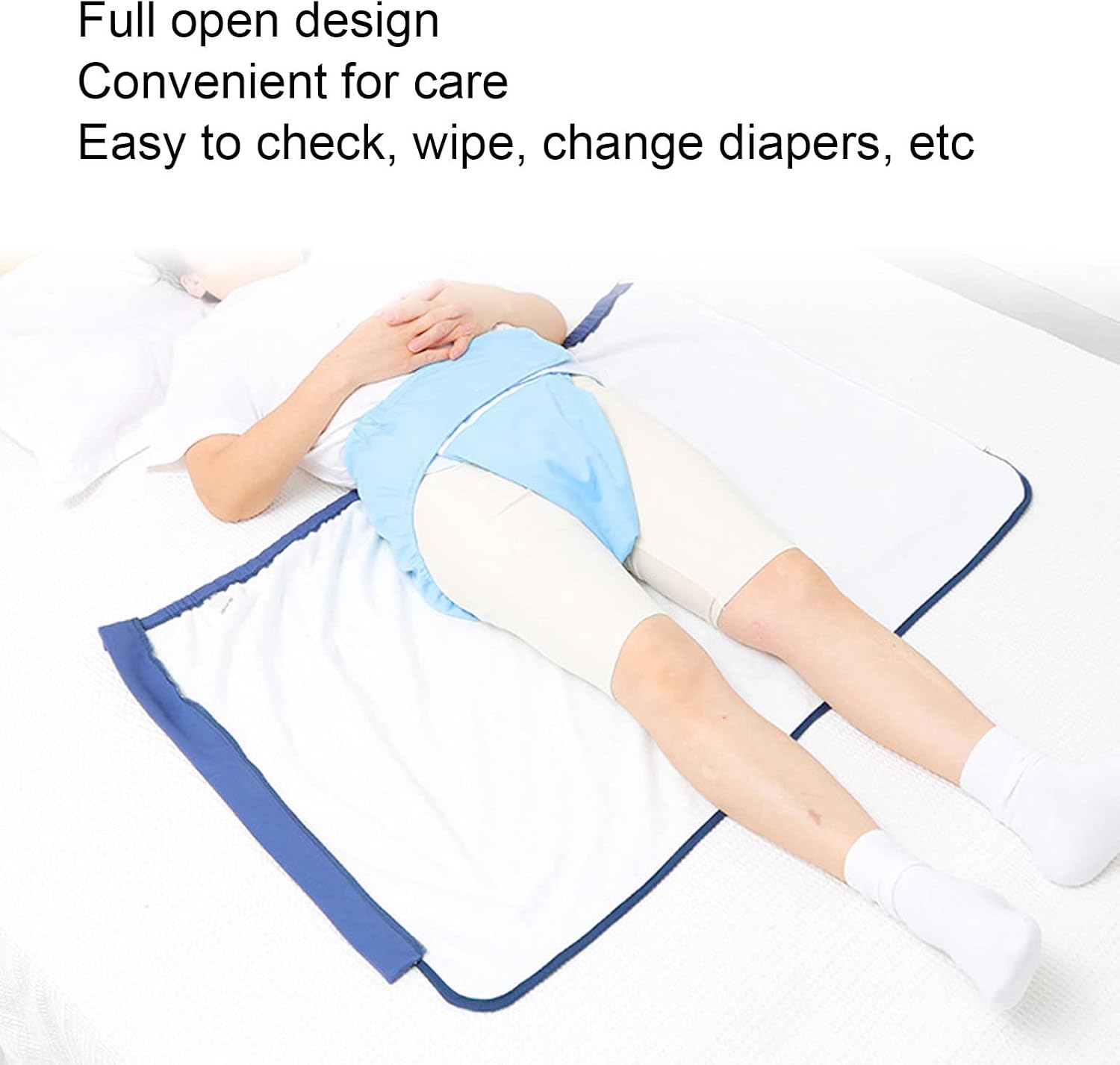 Waterproof Bed Pads for Incontinence, Adult Waterproof Wearable Incontinence Mattress Elderly Cotton Washable Reusable Absorbent Zipper Diaper Skirt for Kids Pets Seniors(L-Dark Blue)