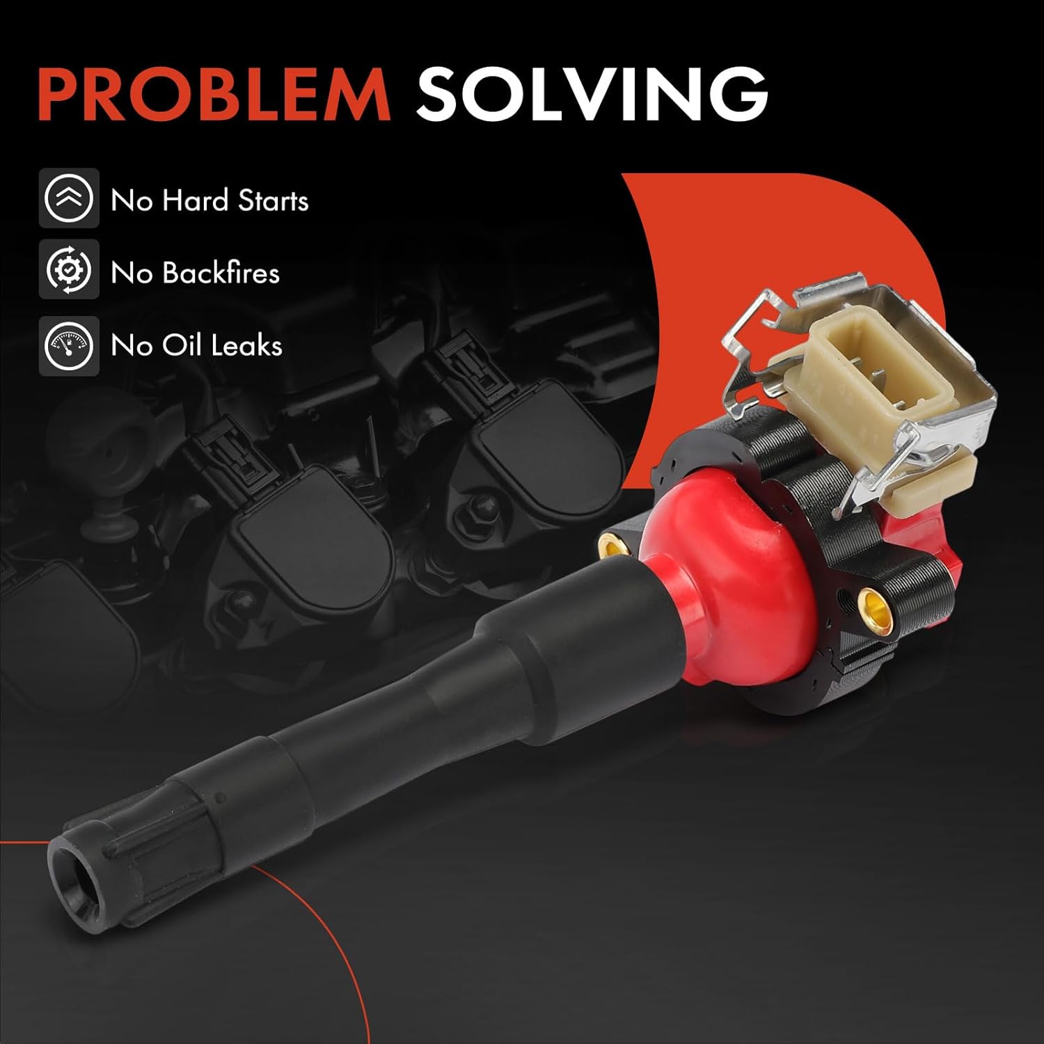 A-Premium Ignition Coil Pack Compatible with BMW 328is 2.8L 1996-1999, 330Ci 3.0L 2001-2002, Z3 3.2L 1998-2000, Land Rover Freelander 2.5L 2002-2005 - w/Oval Connector, Long Boot - Red, Set of 6