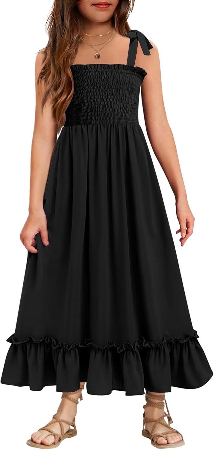 Arshiner Girls Summer Dress Boho Beach Casual Smocked Maxi Dresses 6-13 Years