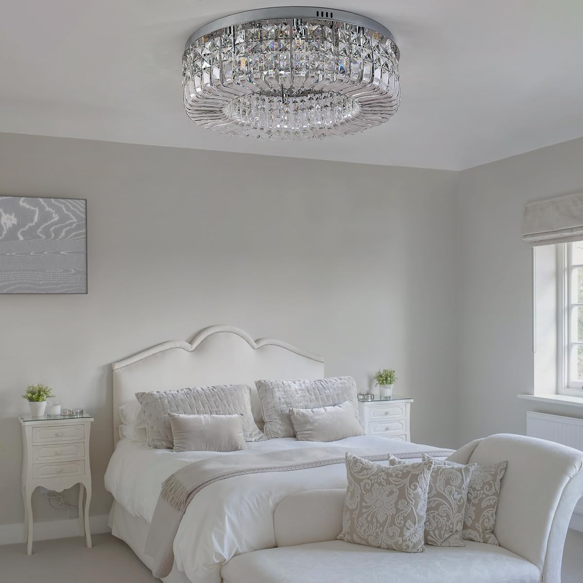 Cristal Plafonnier Miroir en Acier Inoxydable Et K9 Cristal Moderne Plafonnier Encastré Plafonnier Luminaire pour Chambre, Salon