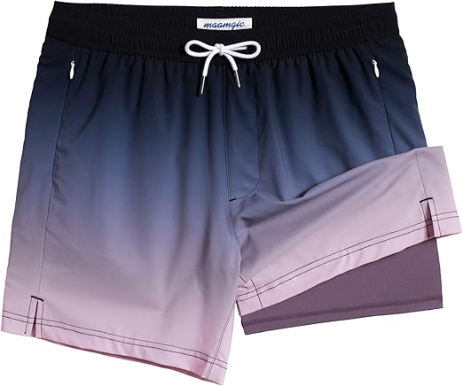 maamgic 5inch Mens Swimming Trunks with Compression Liner 2-in-1 Swim Trunks Stretch Quick Dry Swim Shorts Zipper Pockets