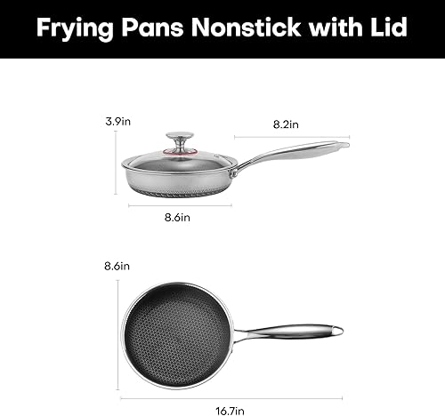 Miniatura 5 de Lazycorner Sartenes antiadherentes con tapa, olla de cocina de acero inoxidable de 8 pulgadas, no tóxica para inducción saludable, compatible con