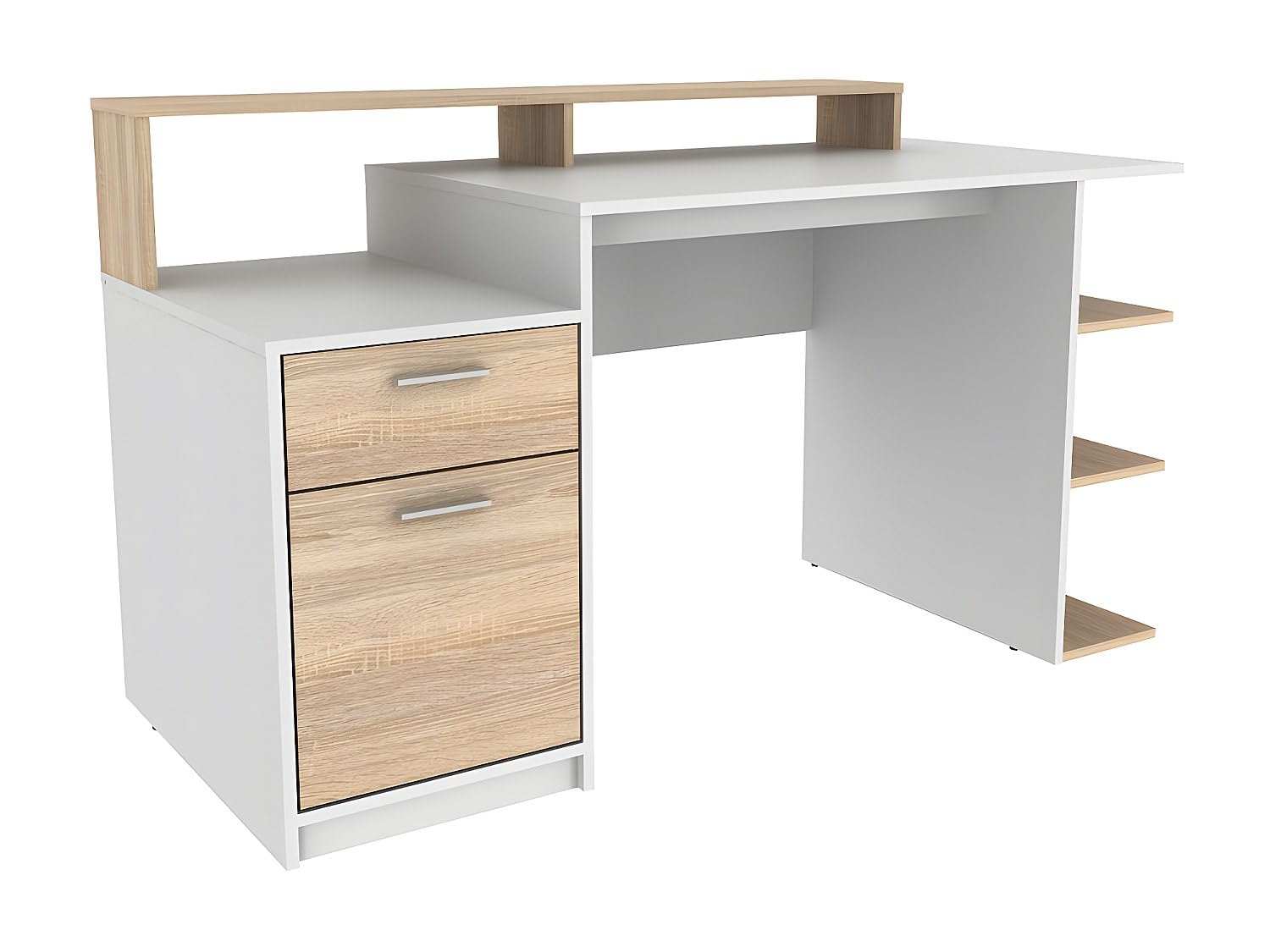 Vente-​unique - Bureau avec rangements Zacharie - Blanc et chêne
