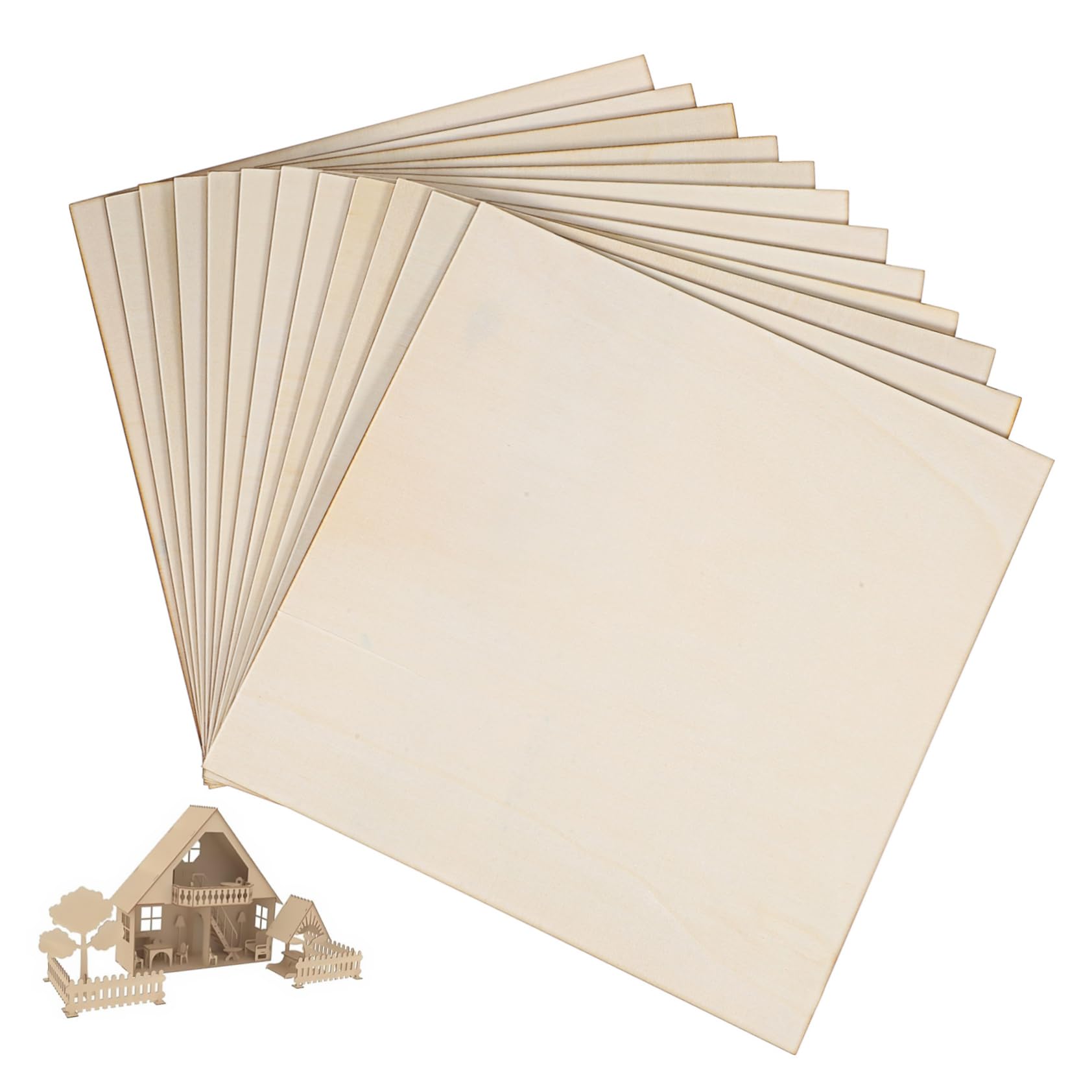 Quadrati in Legno Grezzo da Artigianato 12 Pezzi Beige