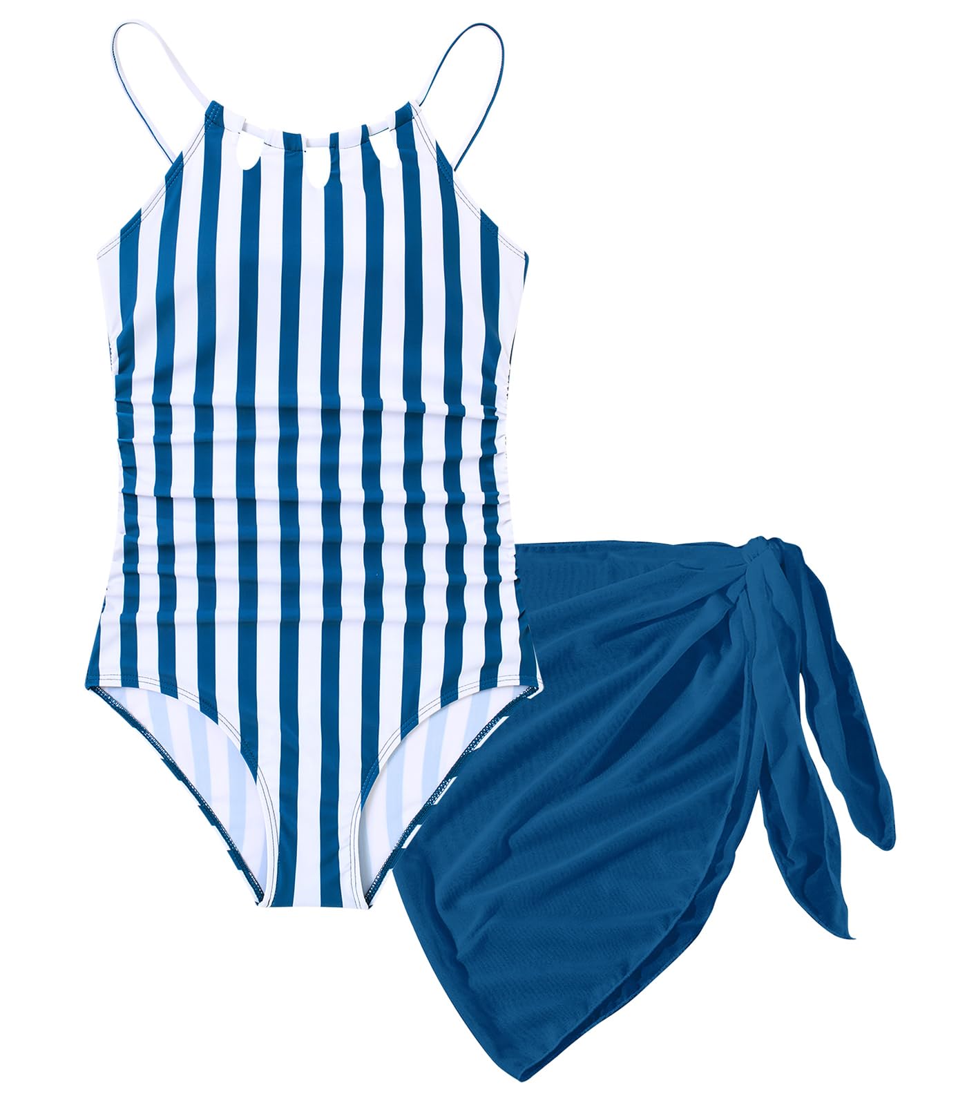 Girls One-Piece Swimsuit Bathing Suit with Cover Ups Size 7-16 | Adjustable spaghetti straps,Cut-out design, Removable chest pads, Swimwear for the beach, swimming pool, Hawaiian vacation