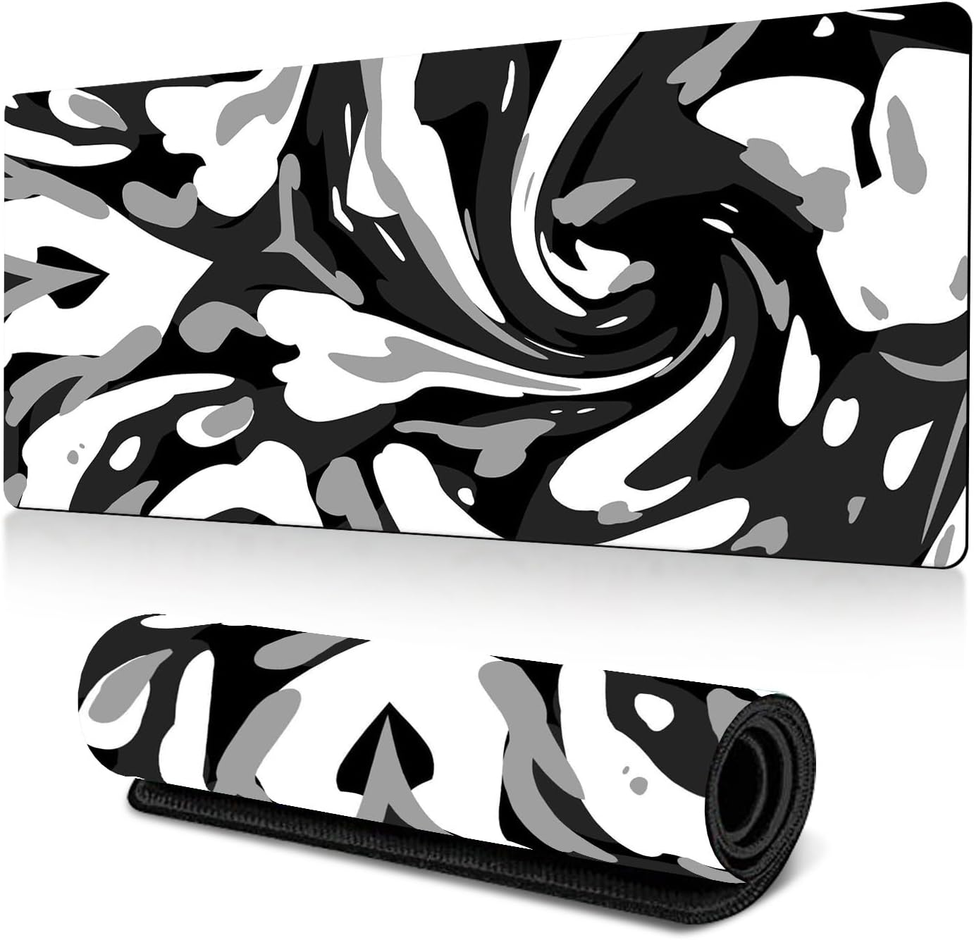 Large Mouse Mat, Multicolor Swirl Gaming Mouse Pad, 3D Mouse Pad, Mousepad with Stitched Edges, Non-Slip Rubber Base Mouse Pads for Office & Home (Black white,1200x600x3mm)