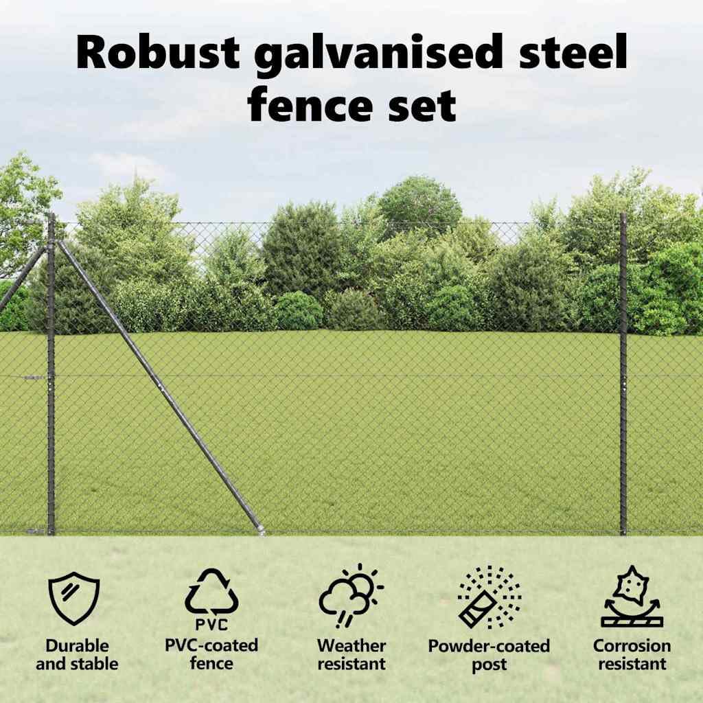 vidaXL Ogrodzenie z łańcucha z kolcami 10 x 1,5 m Stal pokryta PVC