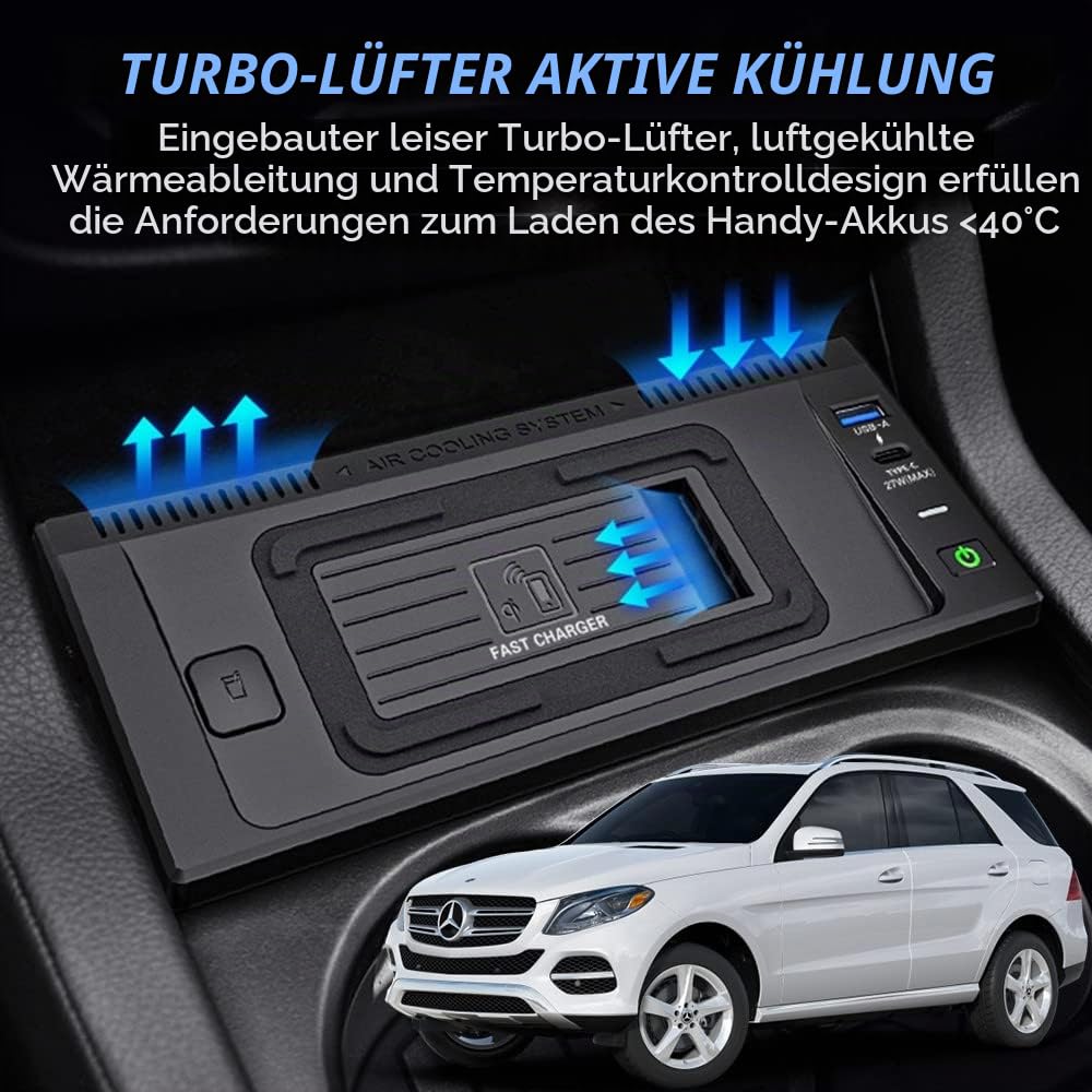 Kabelloses Ladegerät Auto für Mercedes-Benz GLE/GLE Coupé/GLS/GL/ML W166 X166 C292 GLE350 GLS400 ML450 GL550 2012-2019 Mittelkonsole, 15W Schnellladendes Handy-Ladegerät für iPhone Galaxy