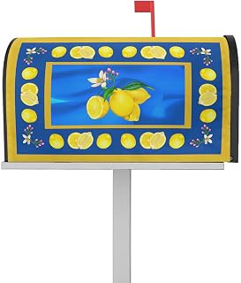Mailbox Cover Magnetic Summer Lemon Flower Mailbox Covers Standard Size 21x18in,Mailbox Covers Wrap Post Letter Box Cover for Garden Yard Outdoor Decor Yellow Border Blue