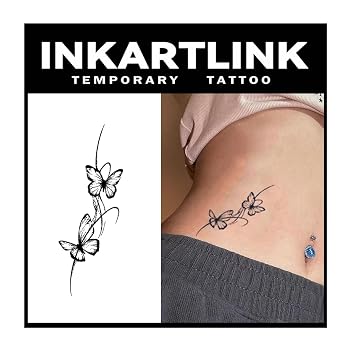 INKARTLINK Tattoo Tech, 2 Sheets Medium Semi Permanent Tattoo, Temporary Tattoos, Last 1-2 Weeks, Waterproof, Realistic Look, No Adhesive, No Reflection Butterfly
