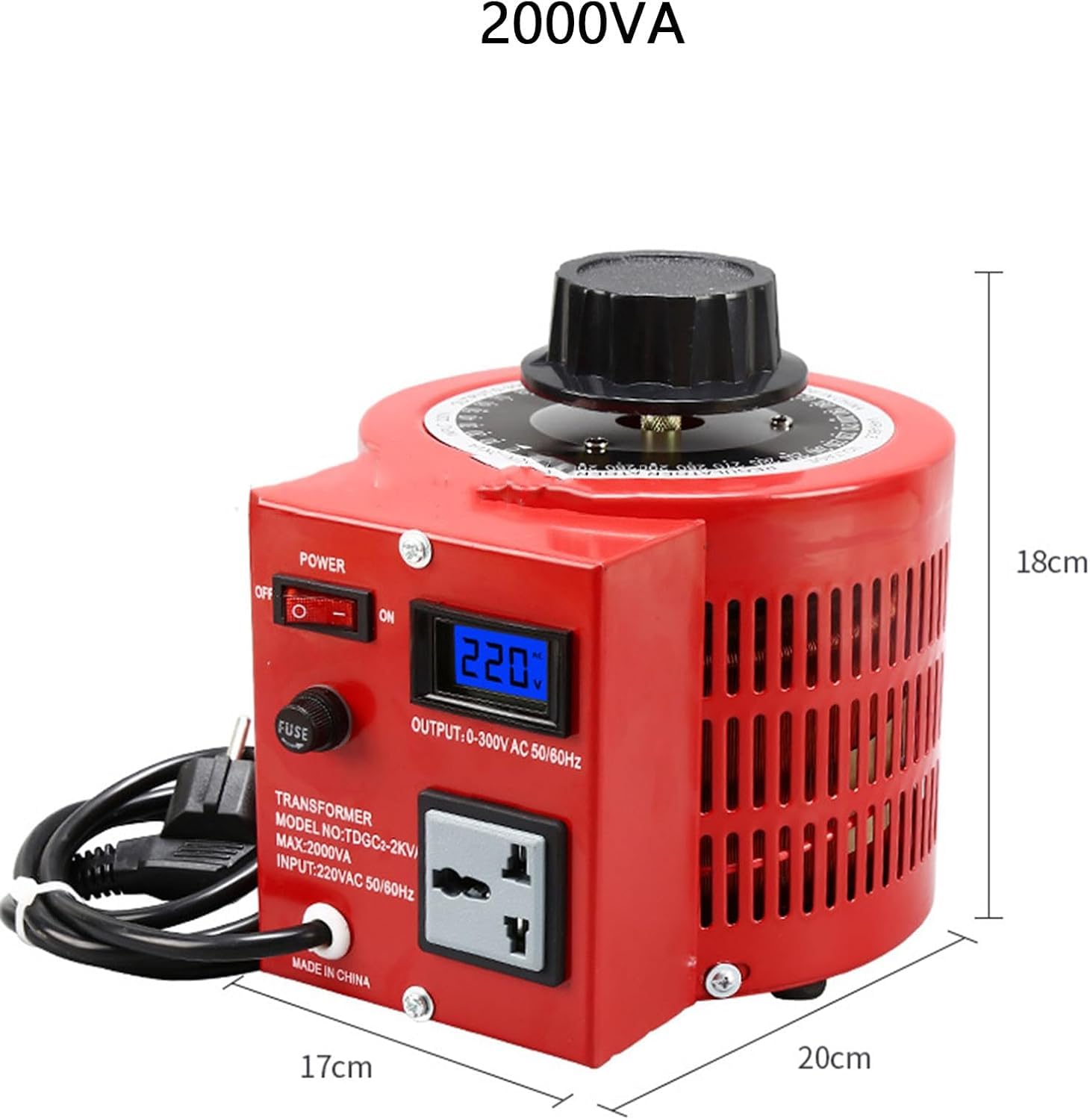 Transformador Variable, Regulador De Voltaje Monofásico con Pantalla Digital, Bobina De Cobre Integrada De 500 Va A 3000 Va, para Pruebas De Tensión De Resistencia, 2000VA