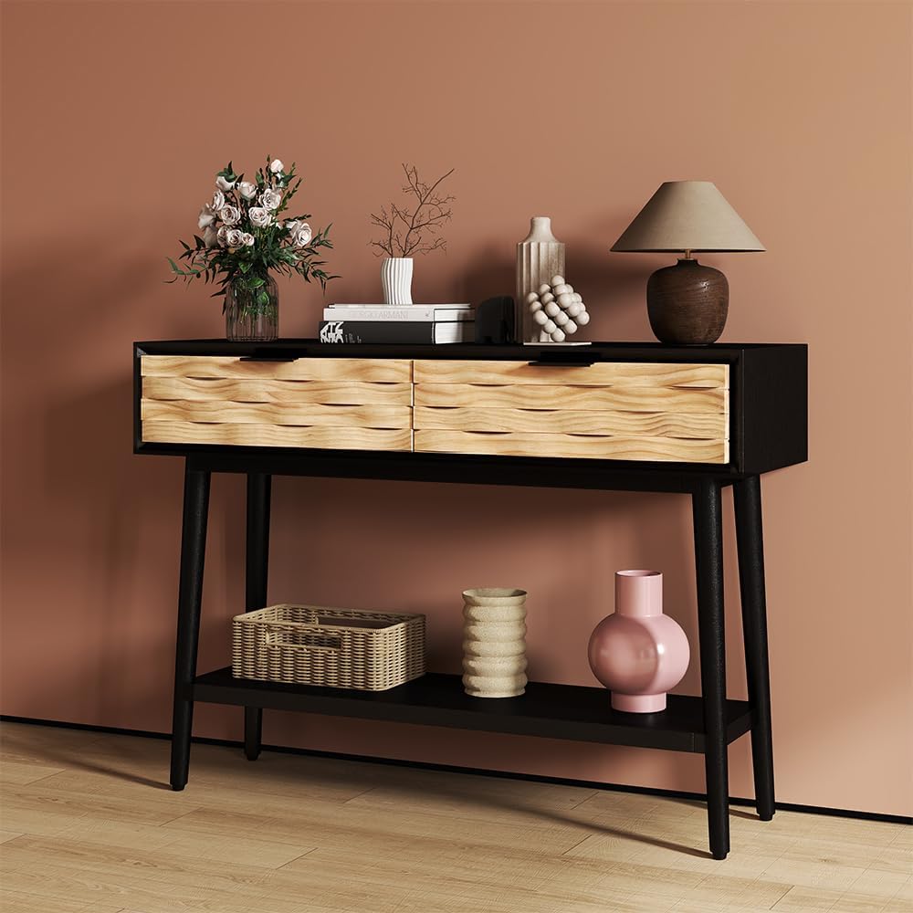 Console Table for Entryway, 42 Inch Sofa Table w/2 Drawers and Bottom Shelf Narrow Long Hallway Table for Living Room Entryway Home, Black