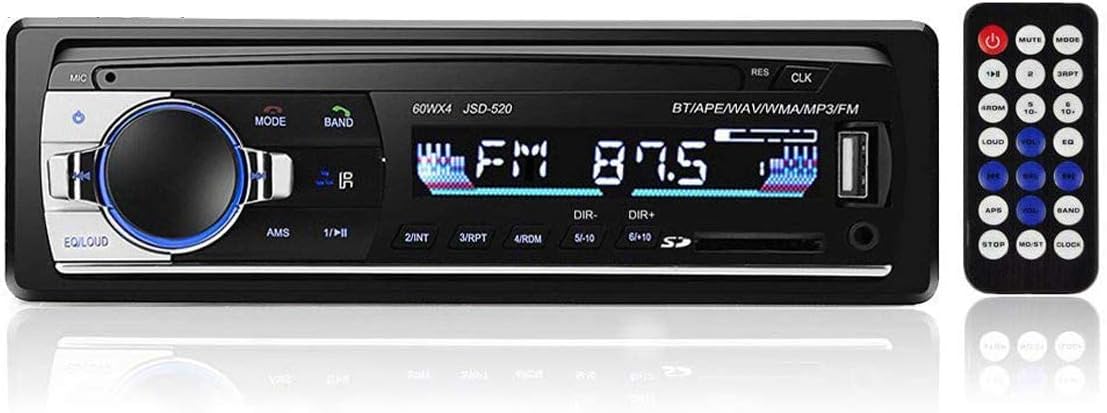 Single Din Car Stereo Car Radio Receiver Bluetooth Hands-Free 12V MP3 Audio Player USB Port SD Port AUX Input FM Radio No CD/DVD Player