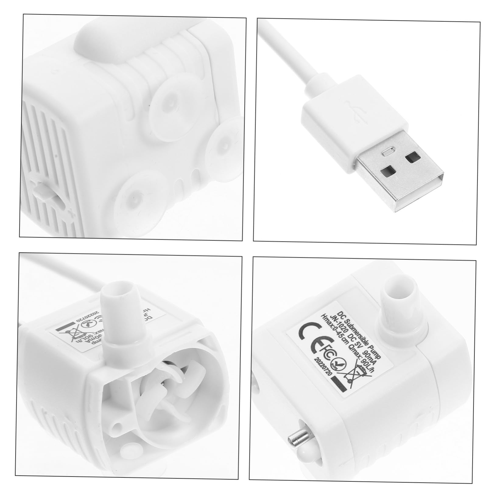 Mikikit Mini Bomba de Fuente para Gatos, Bomba de Repuesto Submersible ABS, Funcionamiento Silencioso, Cable USB, para Dispensador de Agua