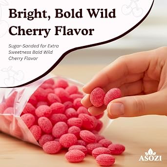 Wild Cherry Drops Hard Candy 2lb | Old Fashioned Bulk Cherry Candy | Sanded with sugar, soothing for sore throats. Old fashioned cherry drops in bulk pack. By ASOZI