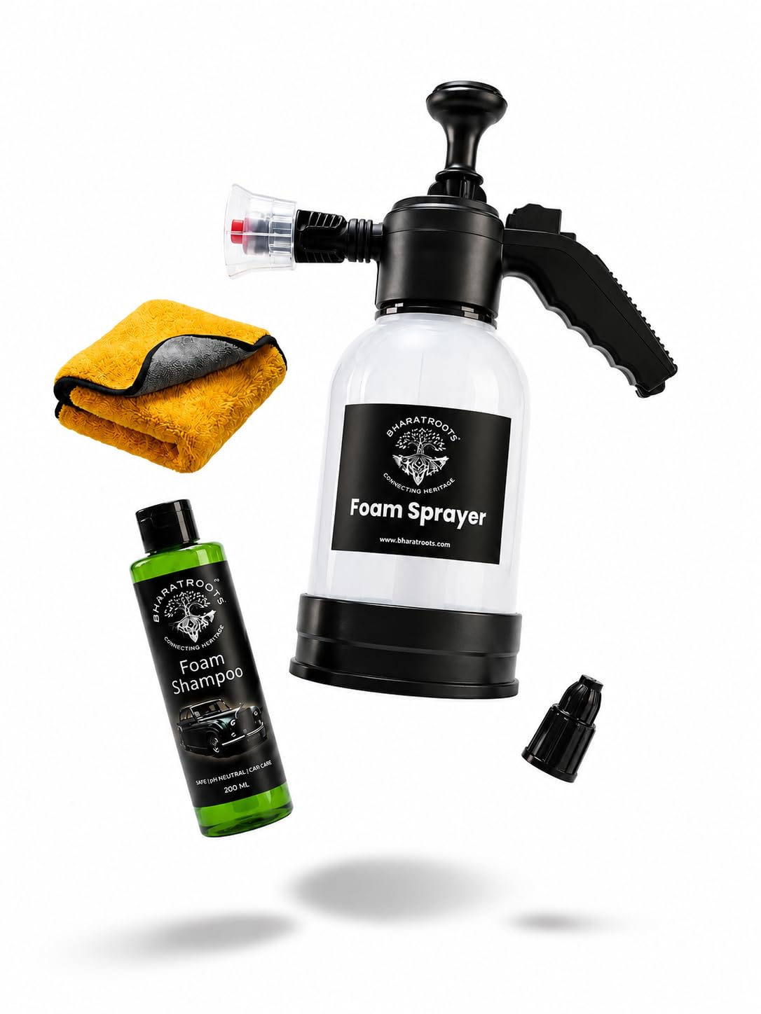 Car/Bike Foam Sprayer 2L with Car/Bike Snow Foam Shampoo 200ml and Wash/Dry Microfiber Towel 800 GSM Combo, Dual Nozzle for High Pressure Blaster Foam Washing Transparent-image-9