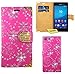 Produktbild Sony Xperia M5 Handy Tasche, FoneExpert® Bling Luxus Diamant Hülle Wallet Case Cover Hüllen Etui Ledertasche Premium Lederhülle Schutzhülle für Sony Xperia M5 (Rosa)