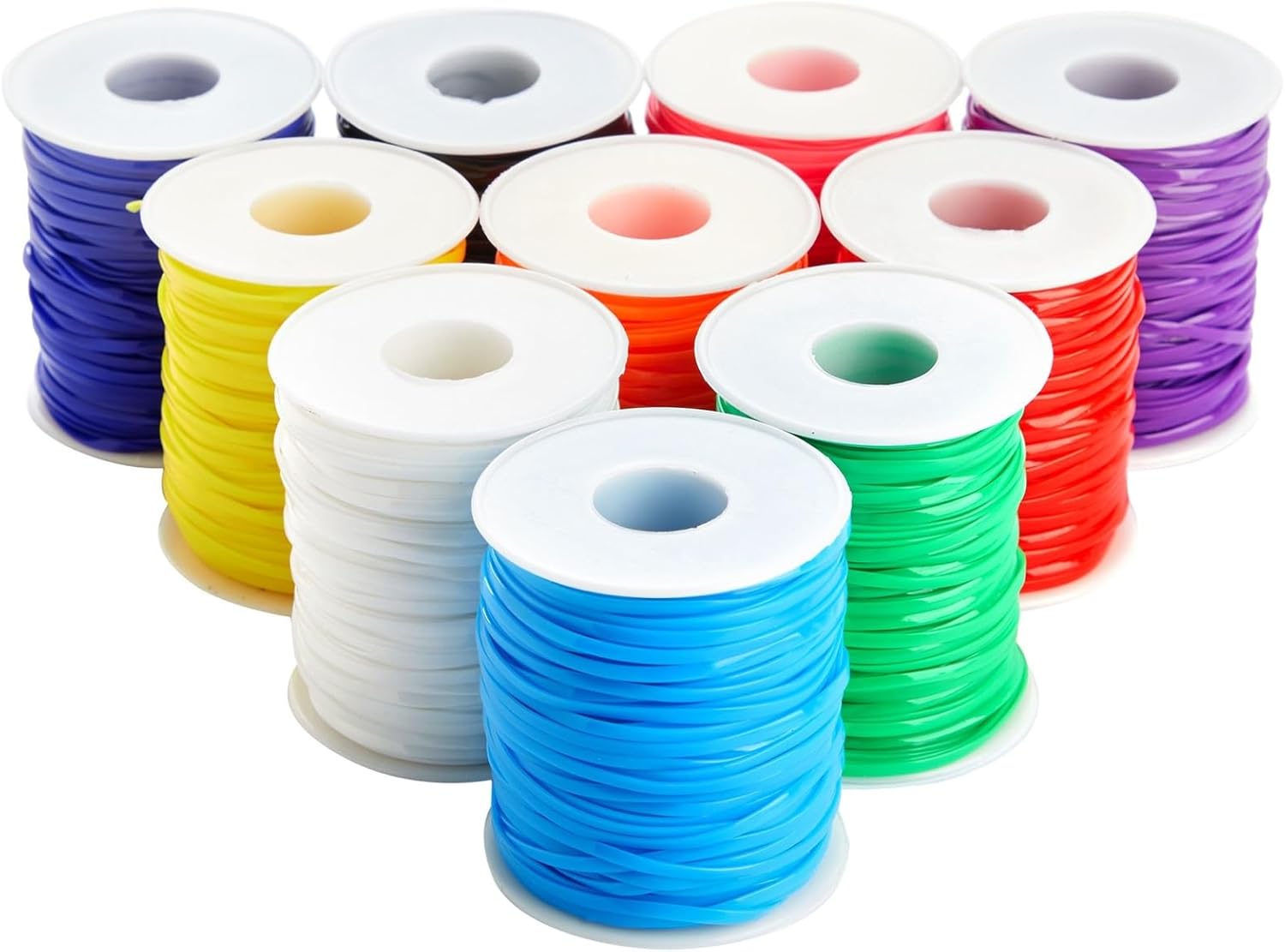 Bright Creations Plastic Lanyard String Kit - Boondoggle String & Gimp Cord - Keychain & Bracelet Making Kit - 10 Spools, 40 Yd Each, 10 Colors, Twisted