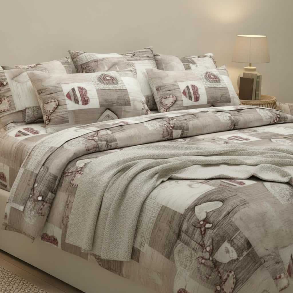 Diadema Completo Lenzuola Matrimoniali in Misto Cotone – Set Letto con Lenzuolo Sopra, Lenzuolo con Angoli e 2 Federe – Fantasia Cuori Shabby Chic Romantica, Morbido e Resistente (Cuori Rossi)