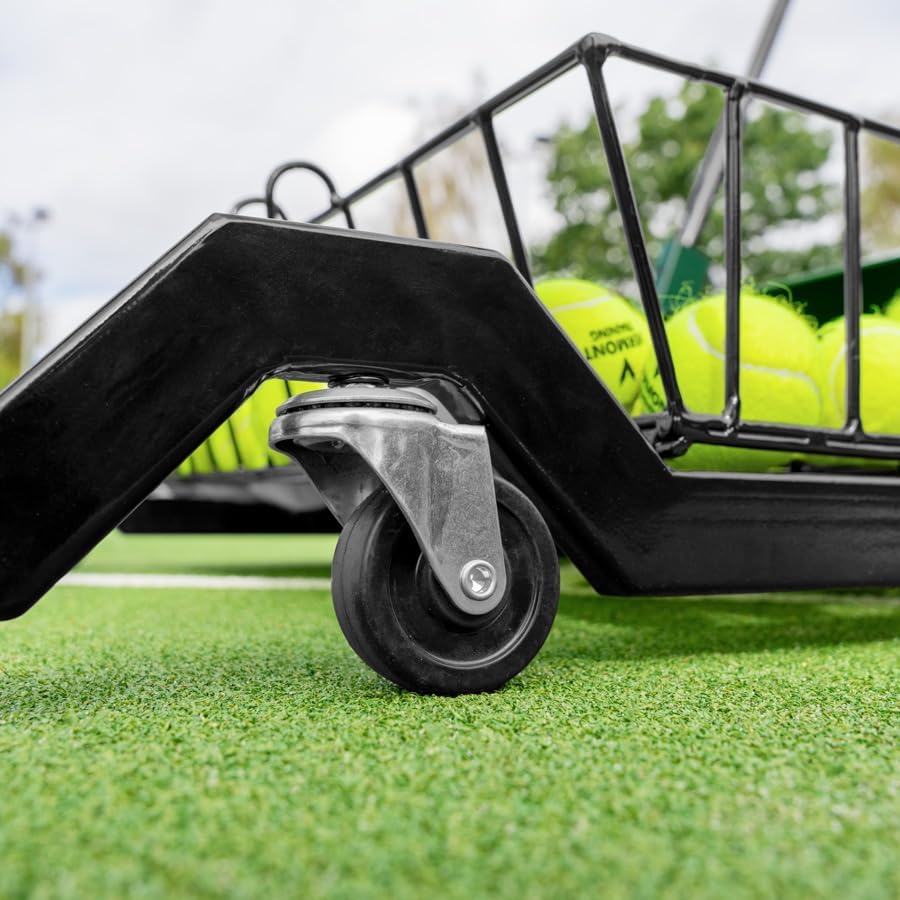 Vermont Tennis Ball Collector Mower | 120 Ball Capacity - Rolling Pickup Drum with Steel Frame - Large Wheels & Dual Basket Feeder - Tennis & Padel Training Equipment
