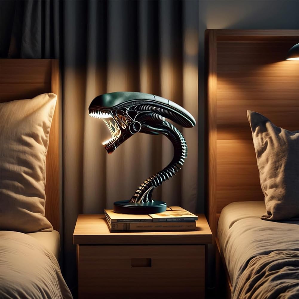 2025 Nuova Lampada da Tavolo Sci Fi LED Alien 3D Resin Night Light, Scultura Nera Nello Spazio Elemento Decorativo della Luce della Lampada Lampadas da Tavolo del Mostro Spaziale 3D,A
