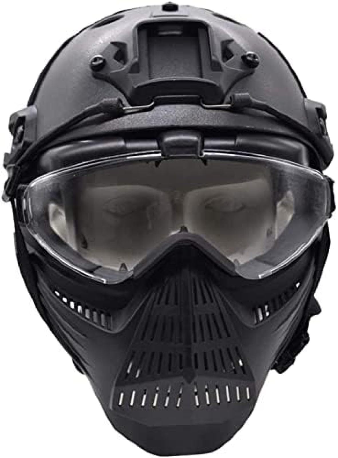 Casco Protettivo tattico Integrale da Softair con Maschera per Occhiali e Lenti, da Applicare al Gioco di Sopravvivenza CS Paintball di Ruolo,BK,24 * 25 CM