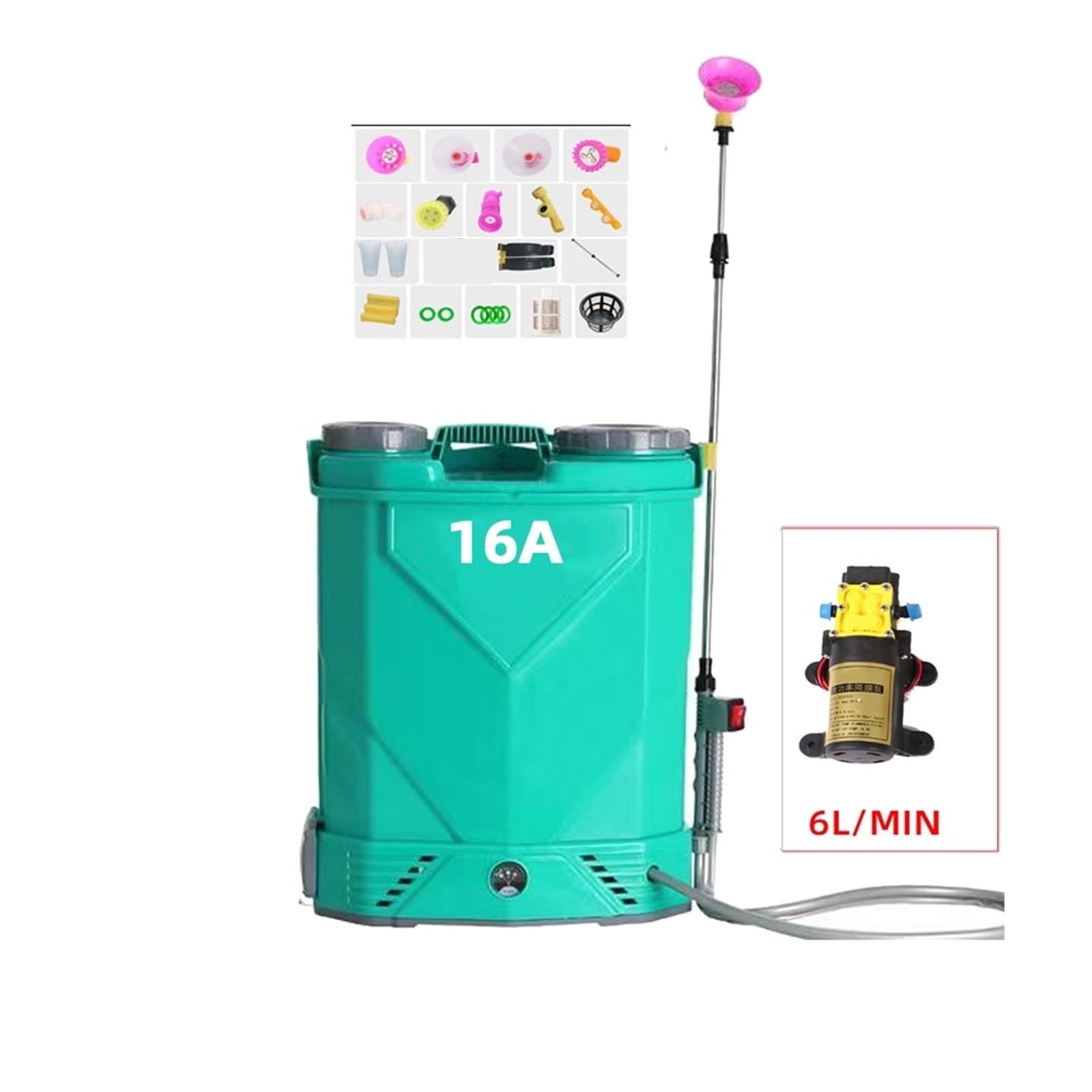 Elektryczny opryskiwacz ogrodowy, 20L elektryczny opryskiwacz ogrodowy, akumulatorowe, regulowane narzędzie ogrodowe, wysokociśnieniowy atomizujący spray do podlewania(16A 6L)
