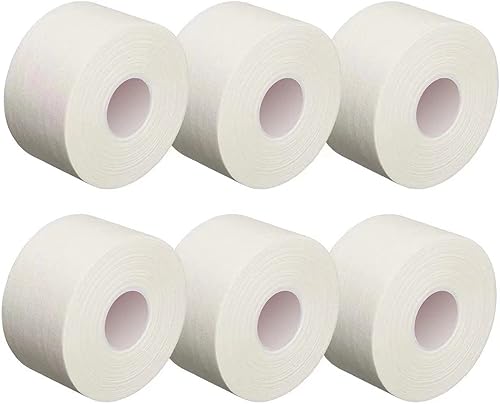 Popbob Paquete de 6 cintas deportivas blancas para deportes, adhesivo muy fuerte e hipoalergénica, cinta deportiva de algodón transpirable para