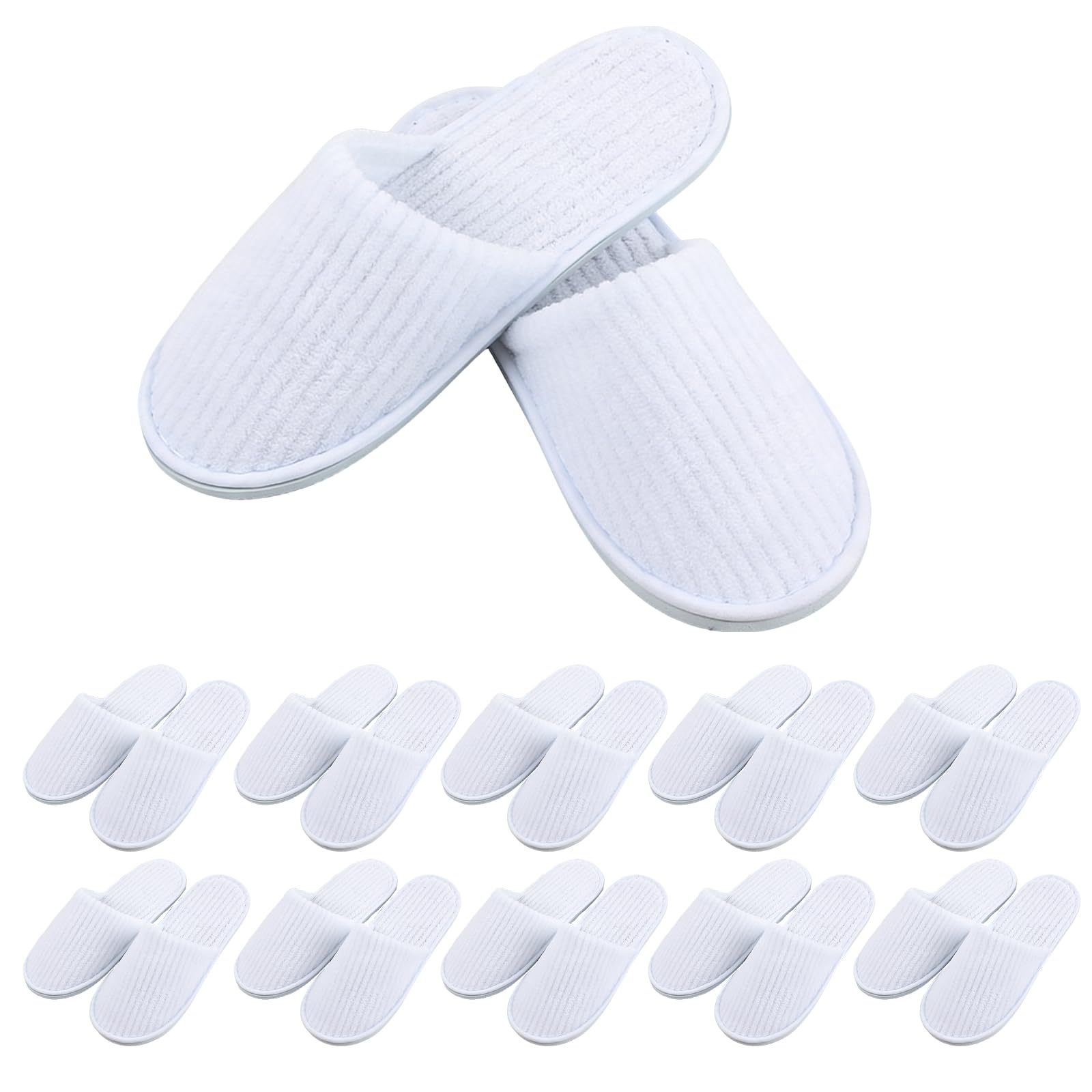 Lot de 10 paires de chaussons en polaire de corail : chaussons blancs pour spa, chaussons en polaire de corail pour invités, pantoufles lavables en velours de coton unisexes, pantoufles d'hôtel